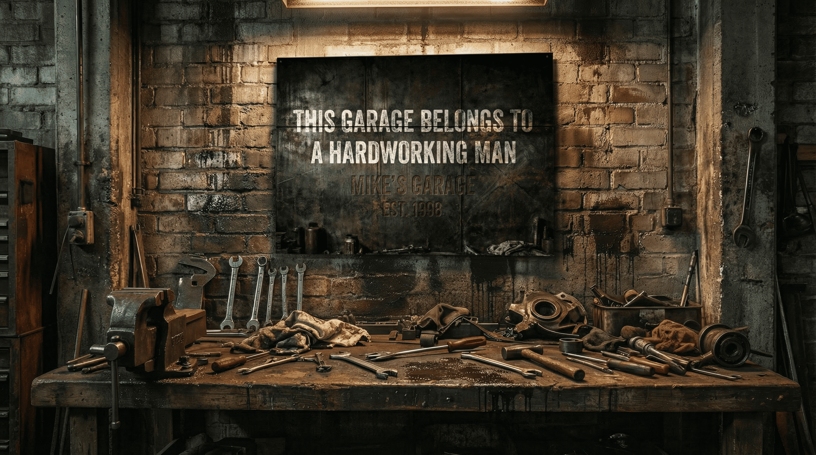Personalized garage signs for mechanics and blue collar men