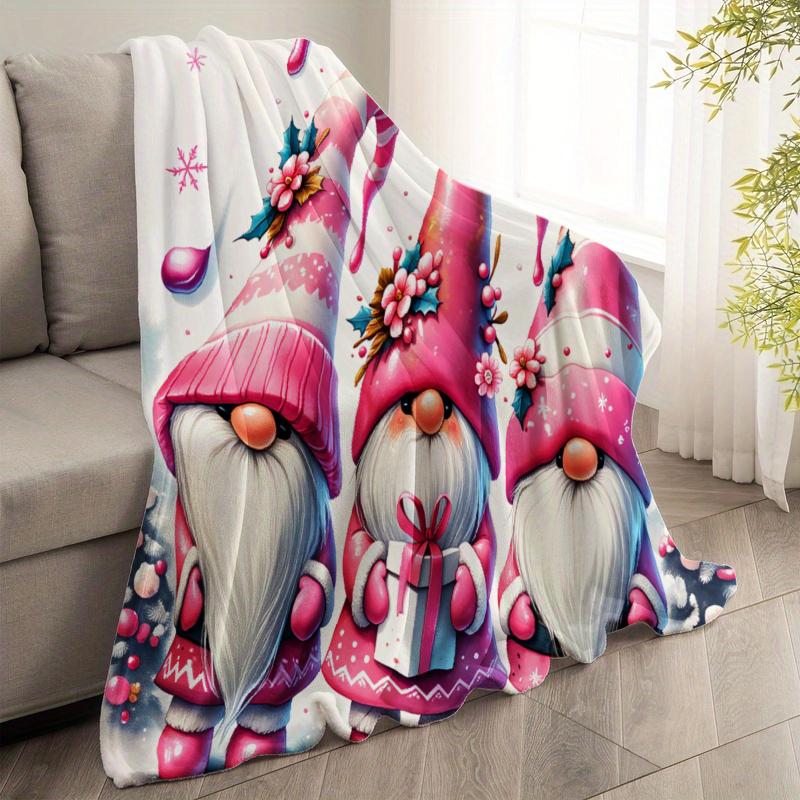 Cozy Christmas Gnome & Bell Print Flannel Throw Blanket Soft Warm Versatile for Couch Office Bed Camping Travel All Season Multi Purpose Gift dwarf  blanket Picnic Chair and Set Ceramic Coffee Mug with Lid Tree Straw