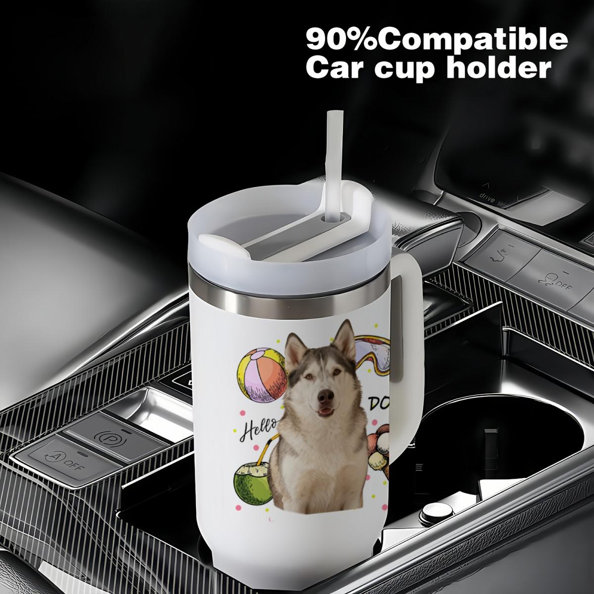 Personalized Pet Custom 40oz Handle Car Cup Insulated Stainless Steel Leakproof Travel Mug Reusable Coffee Cup for Outdoor Camping Driving Birthday Gift Portable