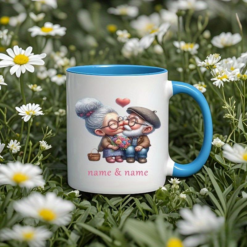 Personalized Grparents Romantic Kiss Ceramic Mug Custom Name Coffee Cup Heat Resistant Dishwasher Safe 7 Color Options Unique Gift for Father's Day Mother's Day Birthdays Durable Vibrant Design Grparents Gifts Sentimental Keepsake Camping Picnic Chair Bla