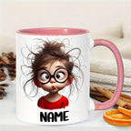 Personalized Funny Girl Face Mug with Glasses & Expressive Eyes 11oz Dishwasher Safe Ceramic Coffee Cup Custom Name Text Ideal Gift for Teens Birthdays Everyday Use Camping Picnic Chair and Blanket Set Christmas LidCoffee Mug Tree Straw