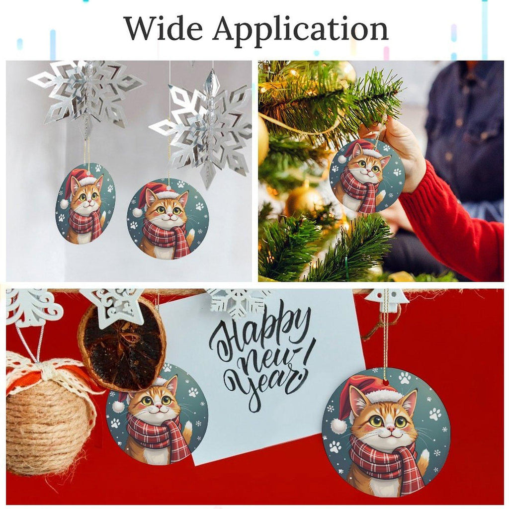 Santa Hat Cat Ornament - Ceramic Pendant