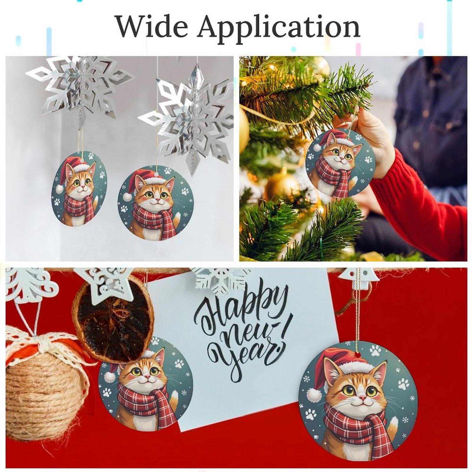 Santa Hat Cat Ornament - Ceramic Pendant