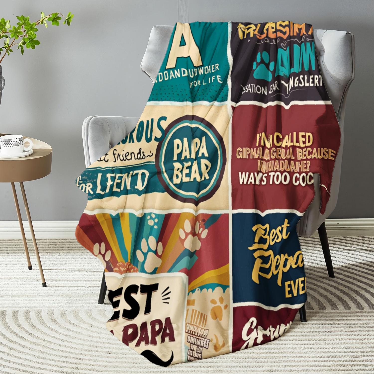 Protective Animal Bear Spliced Pattern Blanket Grpa's Gift to Grson Flannel One Piece Cozy Gift for Papa Bear Camping Picnic Chair Set Ceramic Christmas Coffee Mug with Lid Tree Straw