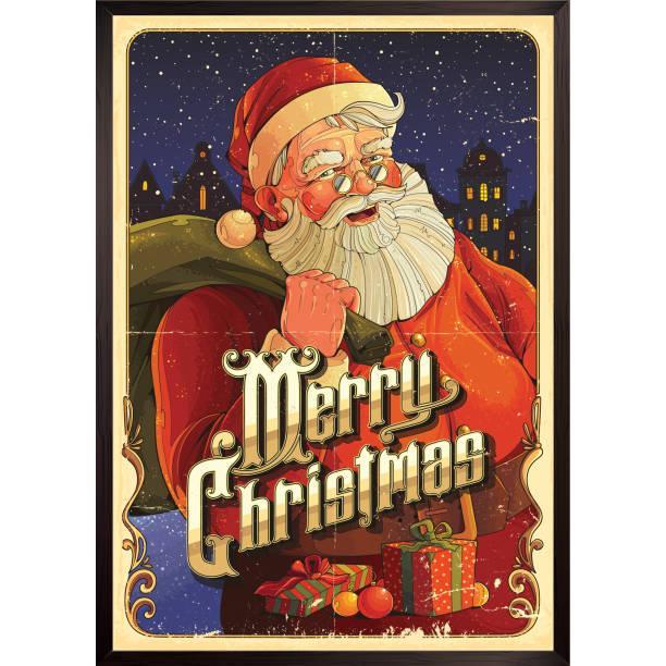 1pcs Iron sheet painting  Vintage Santa Claus Poster Red And Green Christmas Design With Merry Christmas Text For Holiday Decor Perfect Festive Home Decor Camping Picnic Chair Blanket Set Tree Ceramic Mug Straw