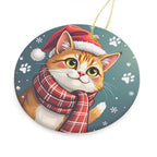 Santa Hat Cat Ornament - Ceramic Pendant