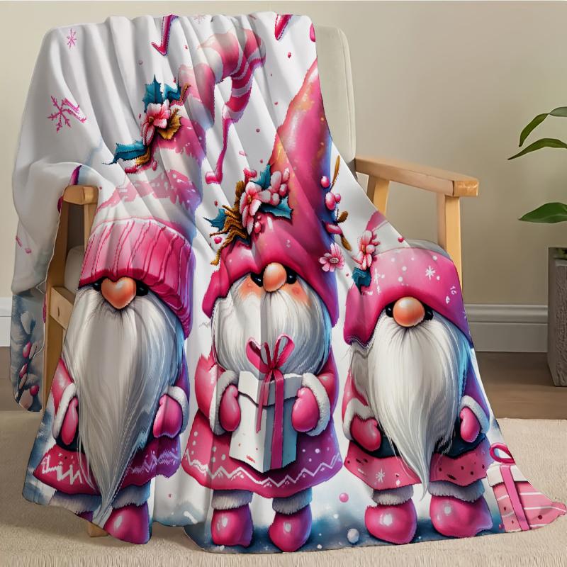 Cozy Christmas Gnome & Bell Print Flannel Throw Blanket Soft Warm Versatile for Couch Office Bed Camping Travel All Season Multi Purpose Gift dwarf  blanket Picnic Chair and Set Ceramic Coffee Mug with Lid Tree Straw