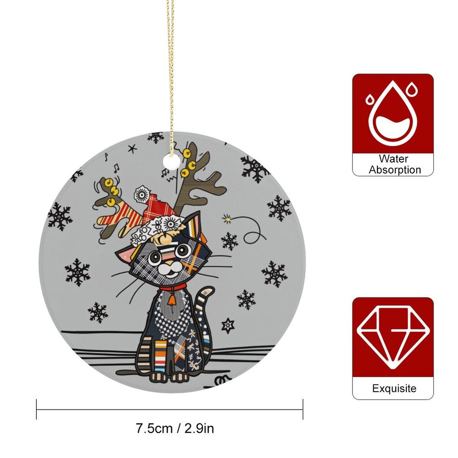 Christmas Ceramic Kitten Pendant - Reusable Holiday Decoration with Reindeer Hat Pattern | Festive Decor for Christmas s, Home, Cars & Bags | Unique Festive Theme Ceramic Ornament for Holiday Cheer Camping Picnic Chair and Blanket Set Mug Straw