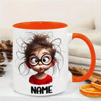 Personalized Funny Girl Face Mug with Glasses & Expressive Eyes 11oz Dishwasher Safe Ceramic Coffee Cup Custom Name Text Ideal Gift for Teens Birthdays Everyday Use Camping Picnic Chair and Blanket Set Christmas LidCoffee Mug Tree Straw