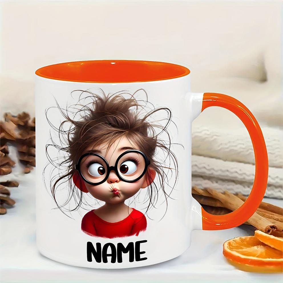 Personalized Funny Girl Face Mug with Glasses & Expressive Eyes 11oz Dishwasher Safe Ceramic Coffee Cup Custom Name Text Ideal Gift for Teens Birthdays Everyday Use Camping Picnic Chair and Blanket Set Christmas LidCoffee Mug Tree Straw