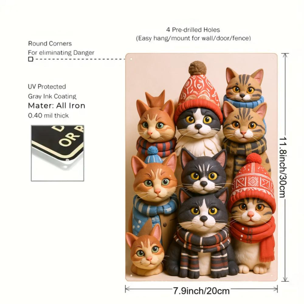 1pcs Iron sheet painting Cat Family Wall Art Decor Winter Hats And Scarves Pattern For Home Indoor Decoration Adorable Feline Fashions Cozy Touch Playful Whimsical Addition Camping Picnic Chair Blanket Set Christmas Tree Ceramic Mug with Straw