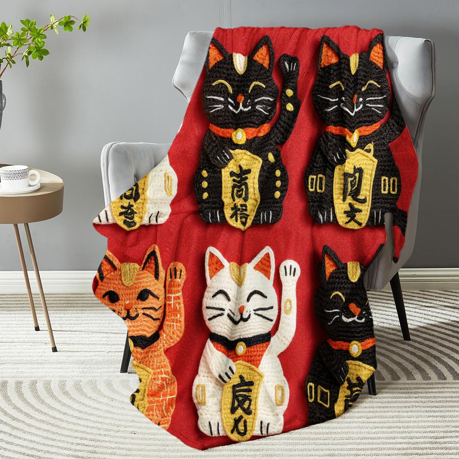 Red Zhaocai Cat Print Flannel Blanket Reversible All-Season Soft Warm Throw for Sofa Bed Nap Machine Washable Multi-Size Cozy Home Decor with Playful Feline Design Contemporary Style Plush Texture Camping Picnic Chair and Set Ceramic Christmas Coffee Mug