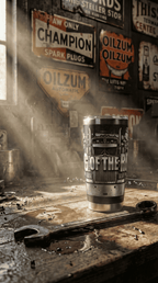 Faux Laser Engraved Trucker Tumbler - 20/30/40oz Stainless Steel Travel Mug - "Diesel Power" Industrial Design - Rugged Gift for Men