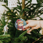 Santa Hat Cat Ornament - Ceramic Pendant