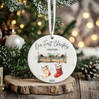 1pc Personalized Couple's Bauble - Custom Names & Year - Elegant White & Golden/Red First Christmas Keepsake Gift for Newlyweds, Engaged Couples, 1st Year Together - Durable Wedding/Anniversary Ornament with Hanging Loop Camping Picnic Chair and Blanket S