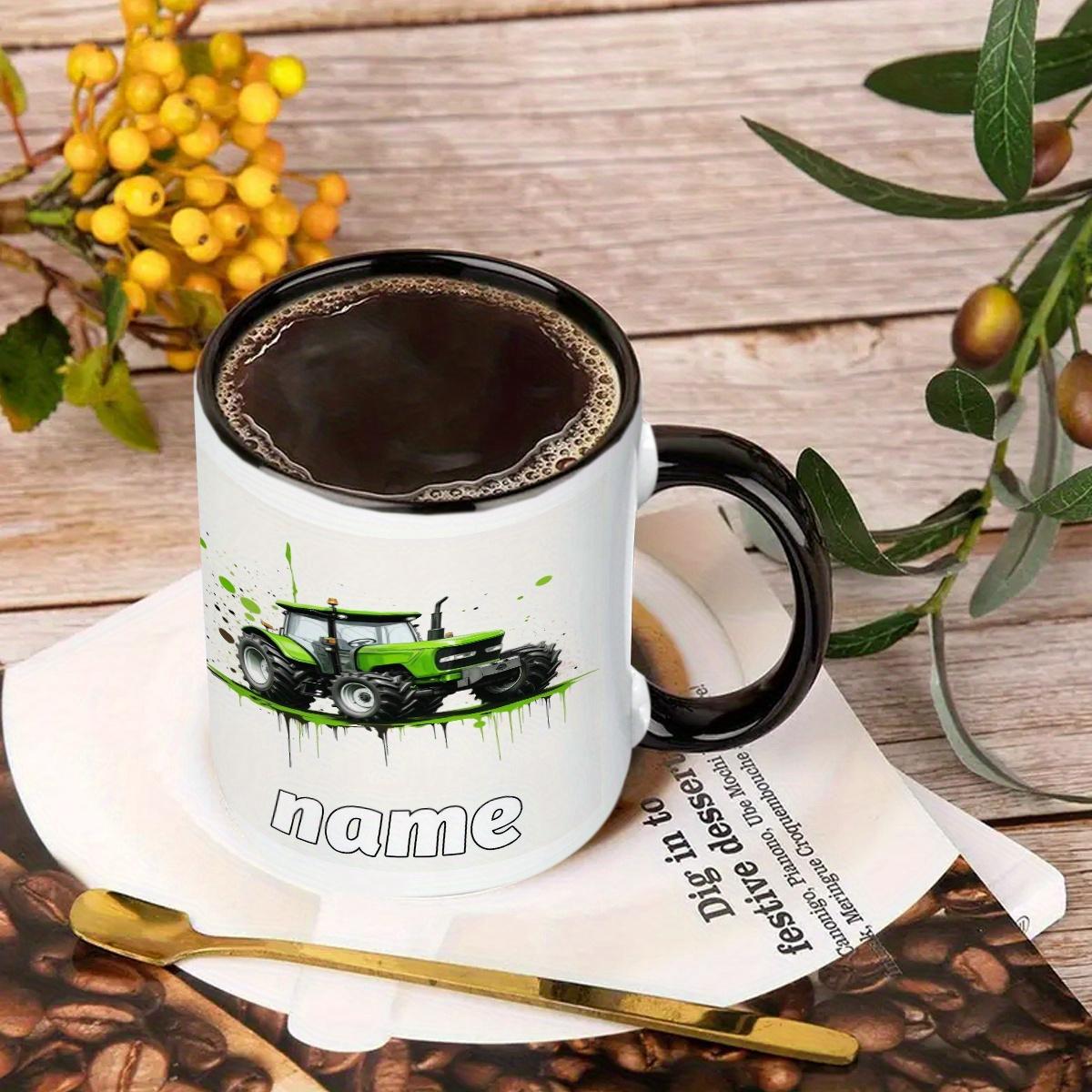Customized Name Cute Durable 11oz Ceramic Mug with Cartoon Tractor Design for Hot & Cold Drinks Perfect Gift for Birthdays Christmas New Year Camping Picnic Chair and Blanket Set Coffee LidCoffee Mug Tree Straw