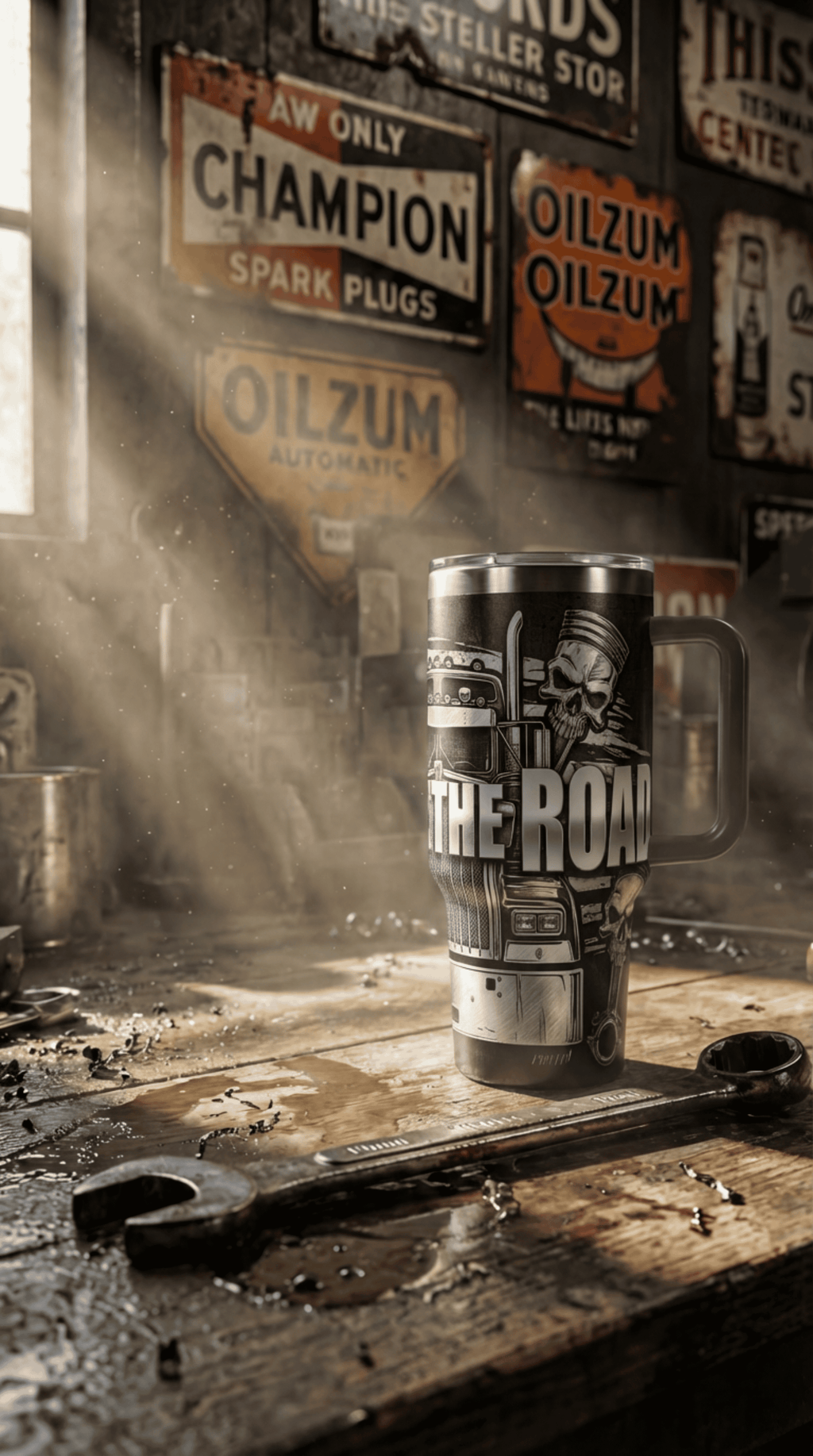 Faux Laser Engraved Trucker Tumbler - 20/30/40oz Stainless Steel Travel Mug - "Diesel Power" Industrial Design - Rugged Gift for Men