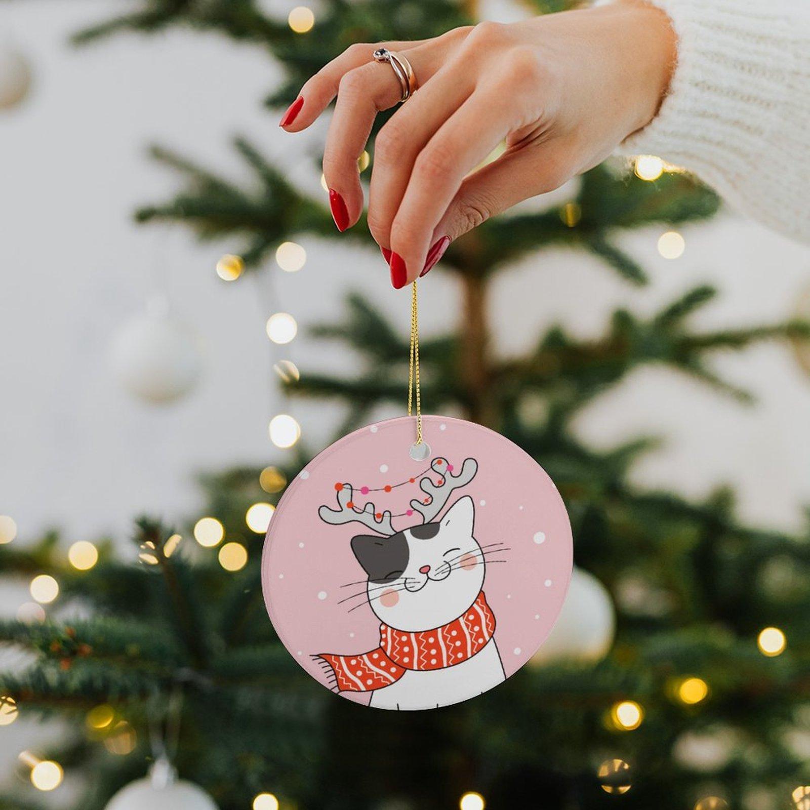 White Christmas Cat Ceramic Pendant with Scarf & Antlers - Reusable Holiday Ornament for , Home, Car & Bags | Festive Kitty Decor with Unique Winter Theme | Perfect Gift for Cat Lovers Camping Picnic Chair and Blanket Set Mug Straw