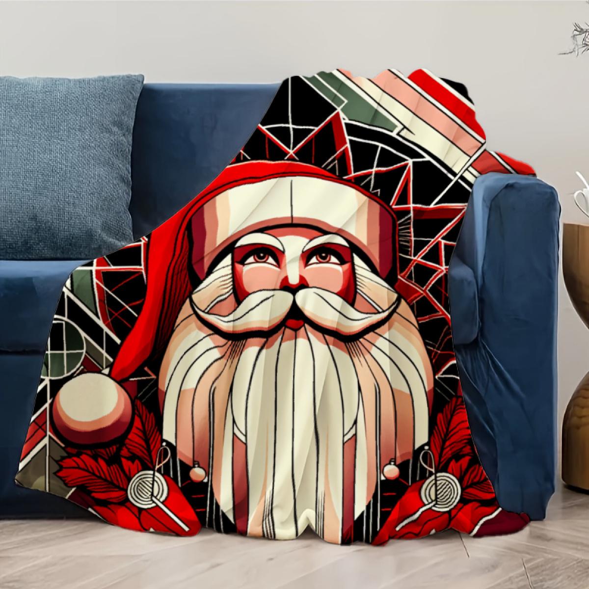 290g Flannel Blanket Christmas Throw Blanket Red And Black Santa Claus Art Print For Home Decor And Cozy Winter Nights Camping Picnic Chair Set Tree Ceramic Mug with Straw