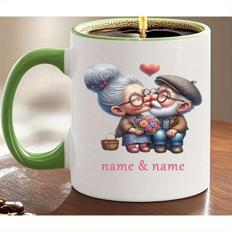 Personalized Grparents Romantic Kiss Ceramic Mug Custom Name Coffee Cup Heat Resistant Dishwasher Safe 7 Color Options Unique Gift for Father's Day Mother's Day Birthdays Durable Vibrant Design Grparents Gifts Sentimental Keepsake Camping Picnic Chair Bla