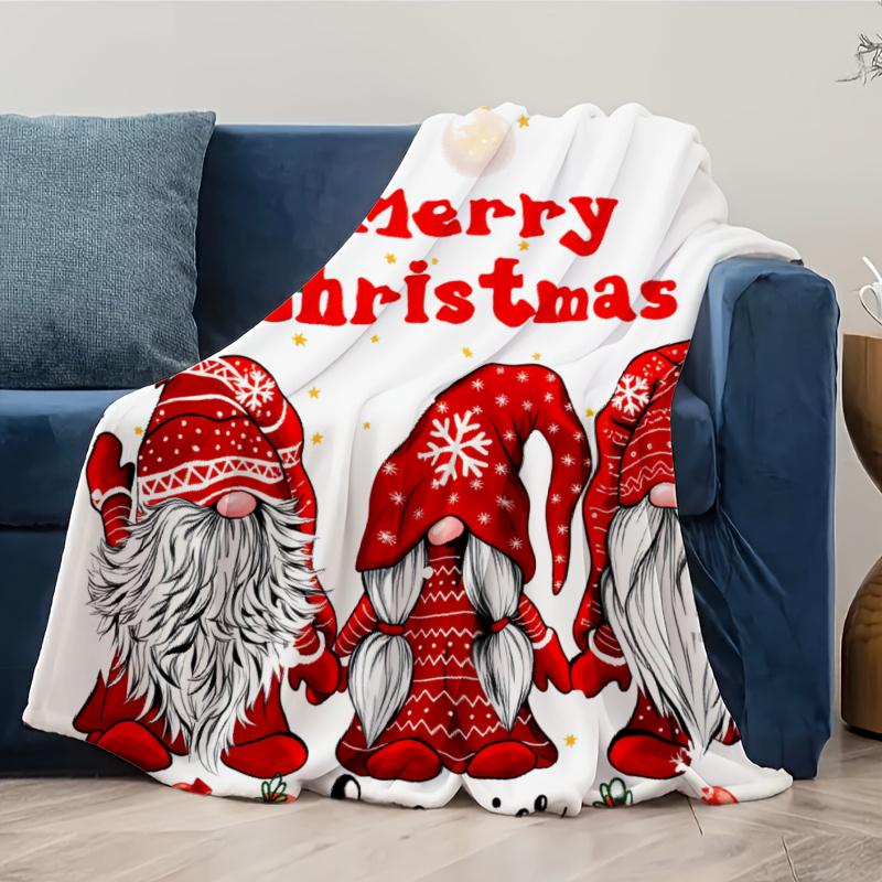 Cozy Christmas Santa Claus Print Blanket Lightweight Flannel Throw For Sofa Bed Travel Camping Living Room Office Couch Chair And Bed Digital Printing Fleece Blanket With Soft And Warm Flannel Fabric Gifts For Family Or Friends dwarf  blanket Picnic Set