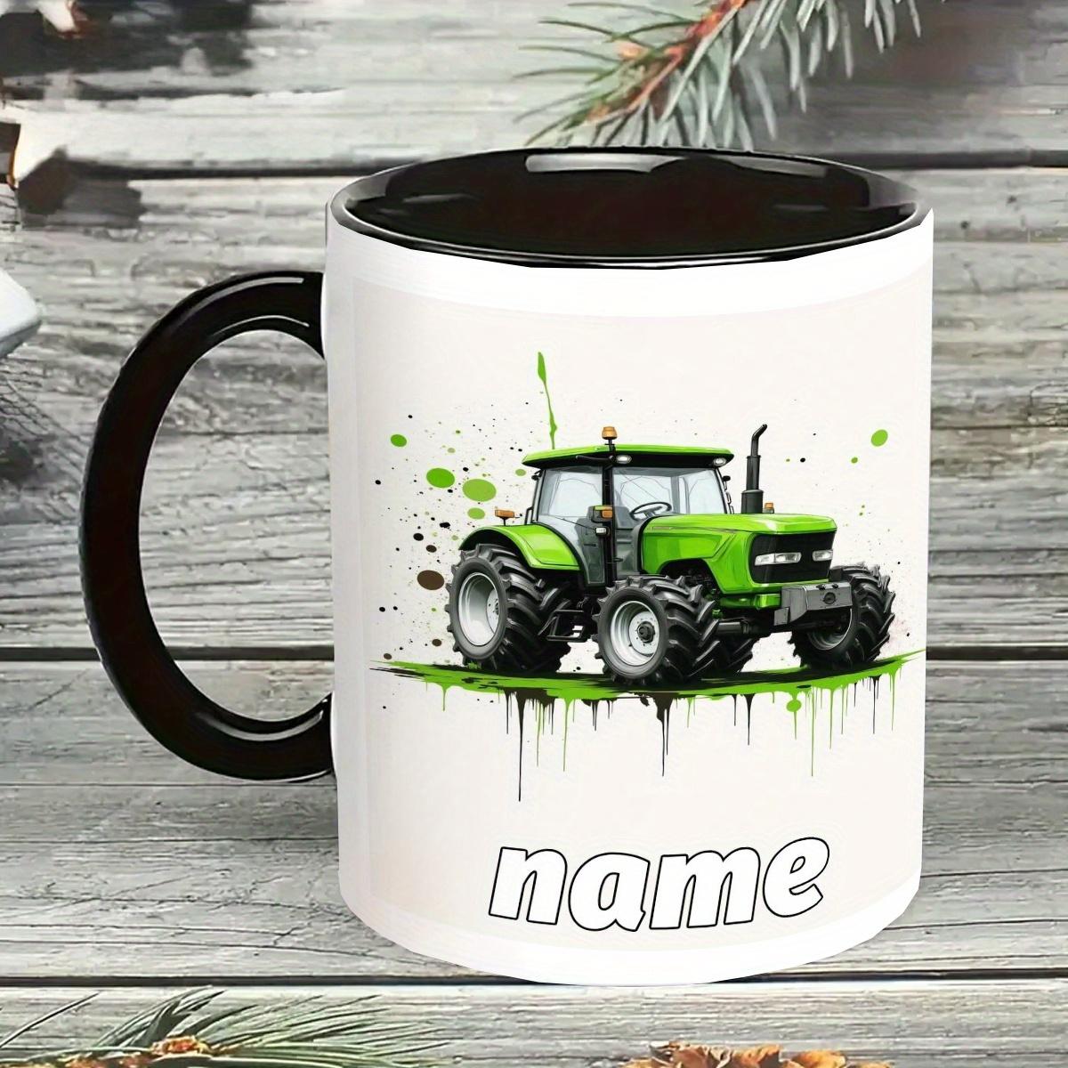 Customized Name Cute Durable 11oz Ceramic Mug with Cartoon Tractor Design for Hot & Cold Drinks Perfect Gift for Birthdays Christmas New Year Camping Picnic Chair and Blanket Set Coffee LidCoffee Mug Tree Straw