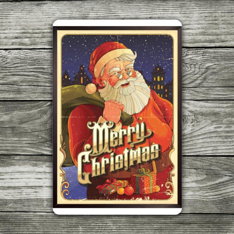 1pcs Iron sheet painting  Vintage Santa Claus Poster Red And Green Christmas Design With Merry Christmas Text For Holiday Decor Perfect Festive Home Decor Camping Picnic Chair Blanket Set Tree Ceramic Mug Straw