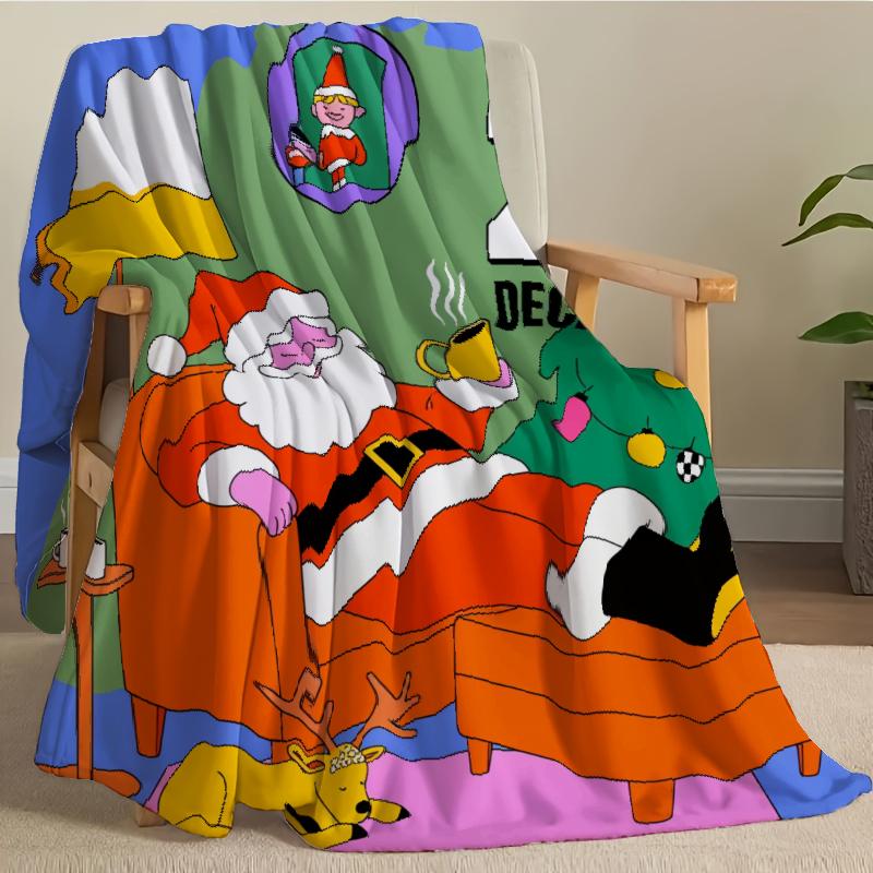 Christmas Throw Blanket Multicolor Santa Claus With Coffee And Christmas Tree 25 December Design For Holiday Home Decor And Cozy Relaxation Camping Picnic Chair Set Ceramic Mug Straw