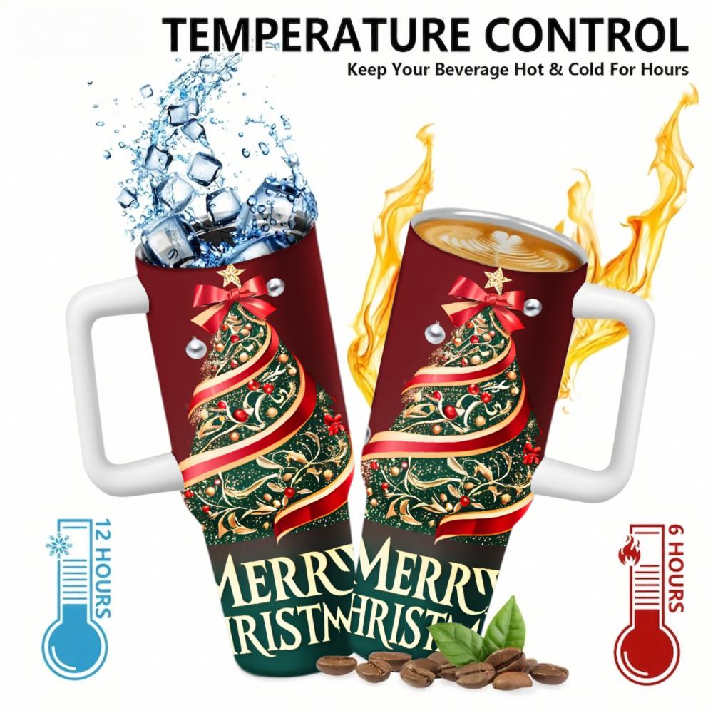 Christmas Tumbler Red 40oz With Christmas Tree & Merry Christmas Text 18/8 Stainless Steel Double Wall Insulated Holiday DrinkwareCar cup-thermal mug-customizable patterns Camping Picnic Chair and Blanket Setthermal mug Ceramic Mug Straw