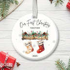 1pc Personalized Couple's Bauble - Custom Names & Year - Elegant White & Golden/Red First Christmas Keepsake Gift for Newlyweds, Engaged Couples, 1st Year Together - Durable Wedding/Anniversary Ornament with Hanging Loop Camping Picnic Chair and Blanket S