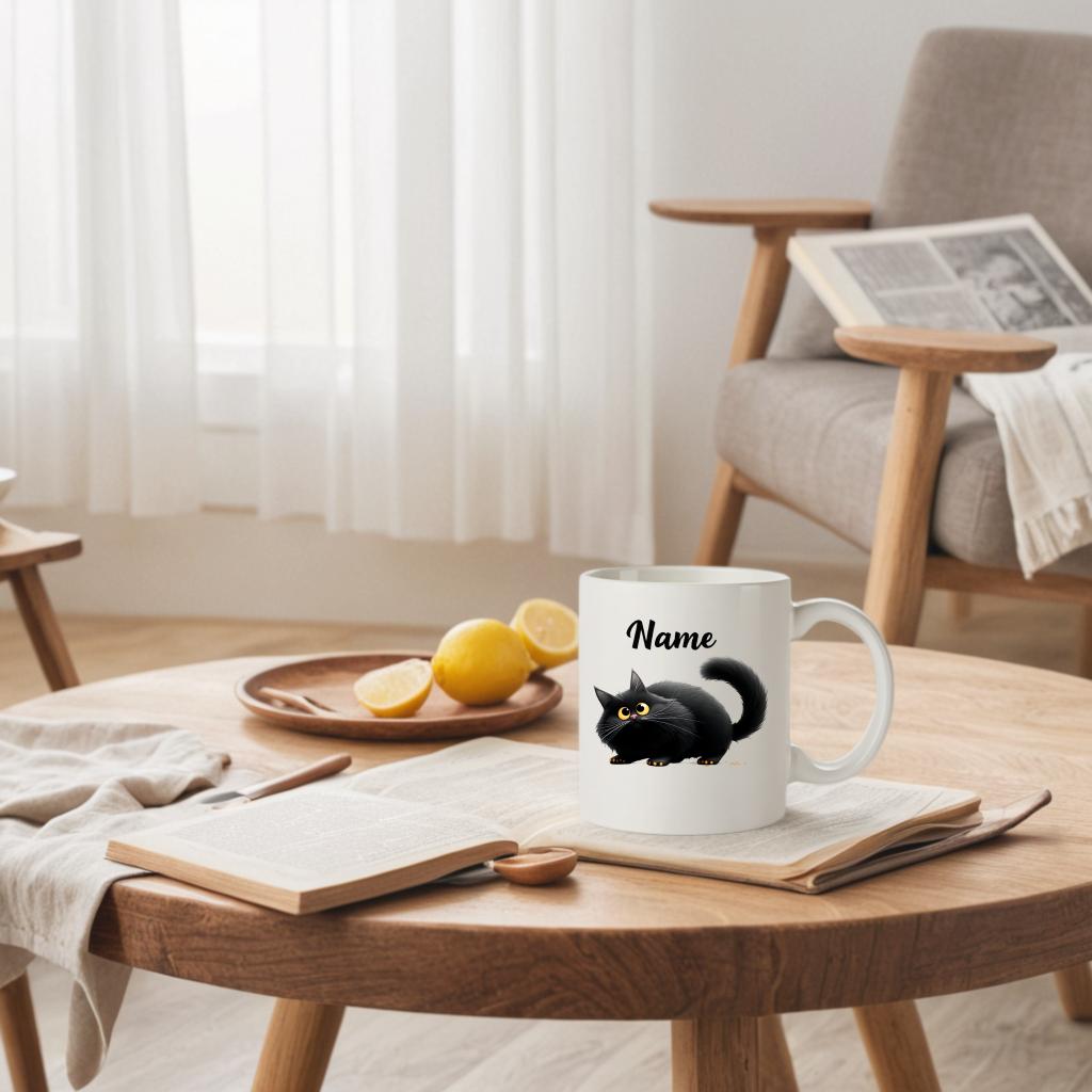 Personalized White Coffee Mug with Black Cat & Custom Name Print Ceramic Reusable Washable Tumbler for Kitchen Office Unique Gift Idea Drinkware Cup Camping Picnic Chair and Blanket SetCoffee Mug Christmas Tree Straw