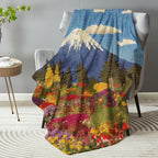 290g Flannel Customizable Flower Garden Throw Blanket Blue with Mountain and Flower Field Print for Cozy Home Decor and Outdoor Relaxation Camping Picnic Chair Set Christmas Tree Ceramic Mug Straw artistic style
