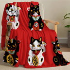 Lucky Cat Blanket - Soft Red Flannel