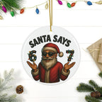 2D Flat, Funny Gen Z Teenager Santa Says 6 & 7 Number Ornament - Christmas Tree Decoration with 67 Slang, Fashion Glasses-Wearing Santa & 67 Number Plate - Gift for,, (Bohemian Style) Camping Picnic Chair and Blanket Set Ceramic Coffee Mug Lid Straw