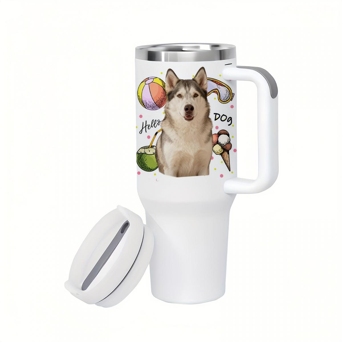 Personalized Pet Custom 40oz Handle Car Cup Insulated Stainless Steel Leakproof Travel Mug Reusable Coffee Cup for Outdoor Camping Driving Birthday Gift Portable