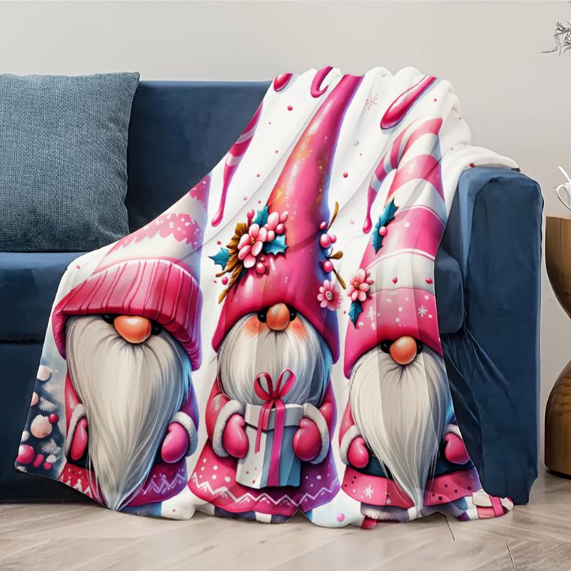 Cozy Christmas Gnome & Bell Print Flannel Throw Blanket Soft Warm Versatile for Couch Office Bed Camping Travel All Season Multi Purpose Gift dwarf  blanket Picnic Chair and Set Ceramic Coffee Mug with Lid Tree Straw