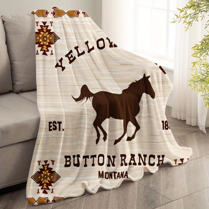 Vintage Southwestern Bohemian Blanket Lightweight Soft Flannel Throw with Yellowstone Ranch Horse & Geometric Print All-Season Multi-Use for Camping Sofa Travel Gift for Friends Family Southwestern Style Durable Comfort Picnic Chair and Set Ceramic Christ