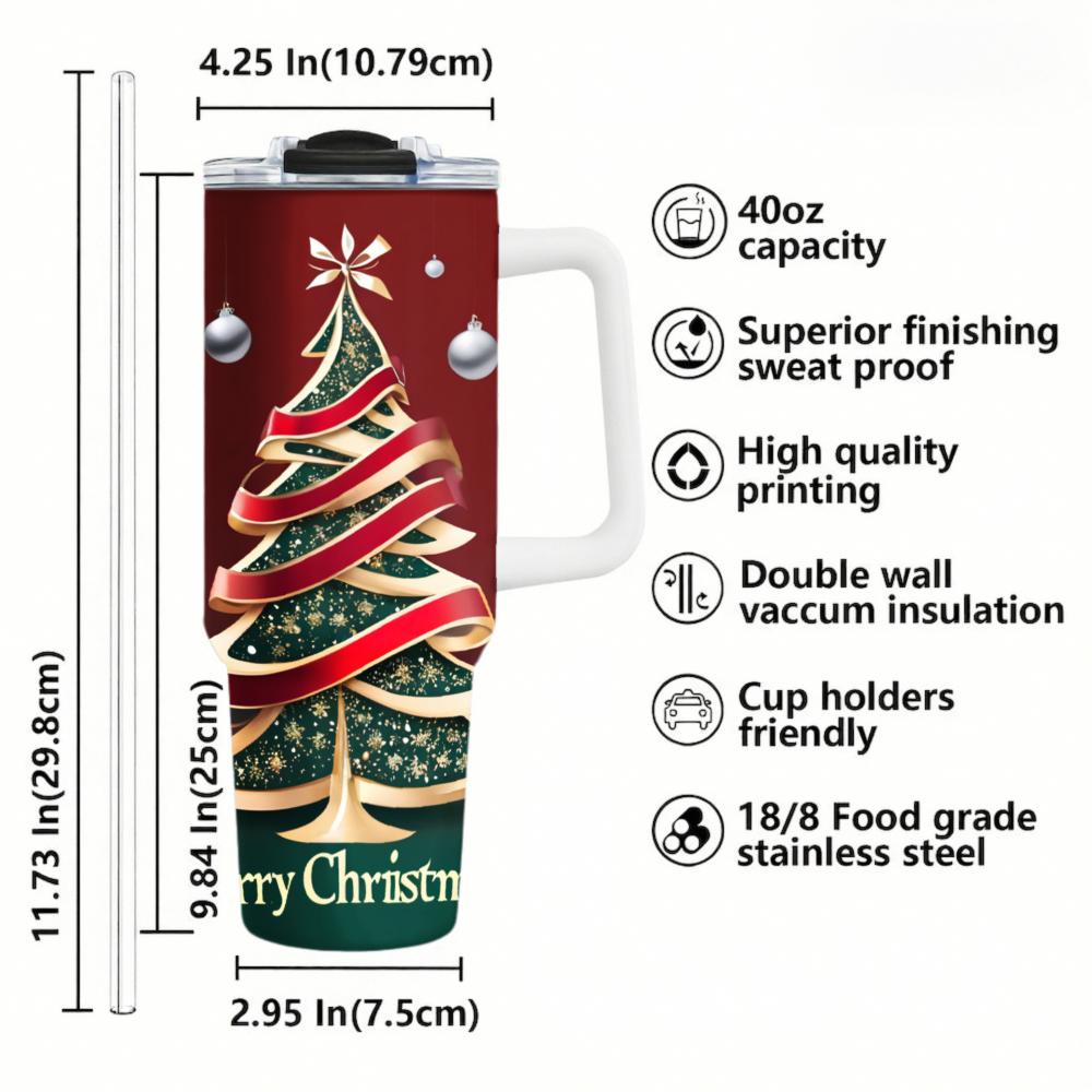 Christmas Tumbler Red Christmas Tree With Ribbon And Ornaments Temperature Control Drinkware For Festive Season 12 Hours Hot 6 Hours ColdCar cup-thermal mug-customizable patterns Camping Picnic Chair Blanket Setthermal mug Ceramic Mug Straw