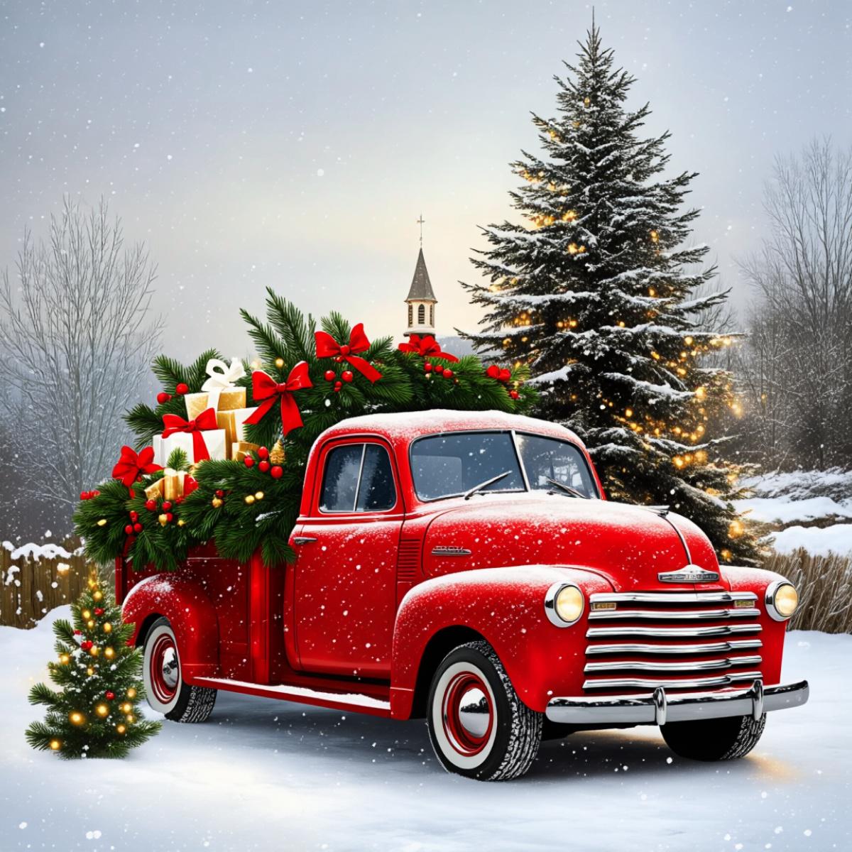 290g Flannel Christmas Throw Blanket Red Vintage Truck With Tree & Gifts Print for Cozy Holiday Decor Festive Home Accessories Camping Picnic Chair and Set Ceramic Mug Straw