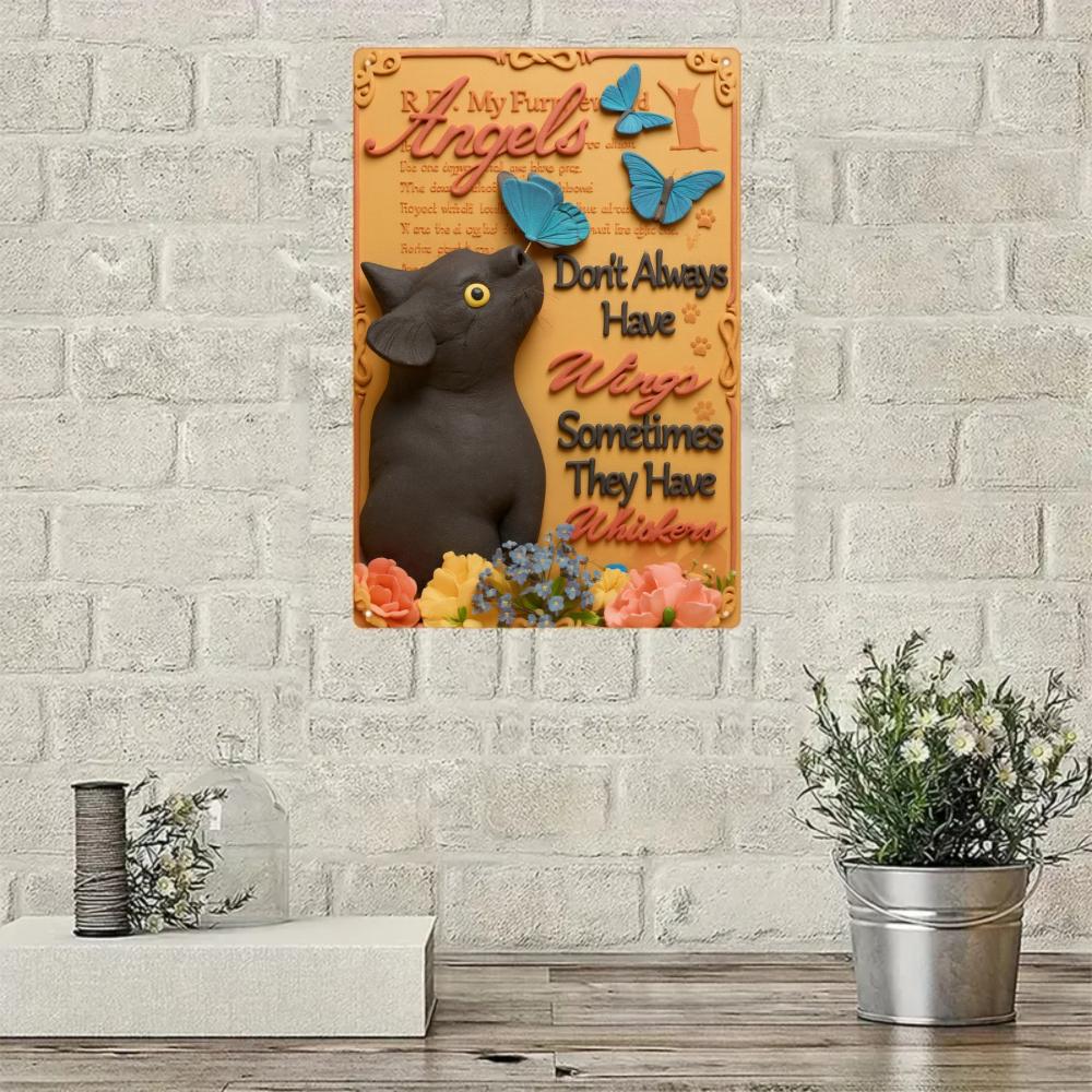 1pcs Iron sheet painting Cat Wall Plaque Black With Butterflies & Floral Design Angels Don't Always Have Wings Sometimes They Have Whiskers Pet Memorial Decor For Home Camping Picnic Chair and Blanket Set Christmas Tree Ceramic Mug Straw