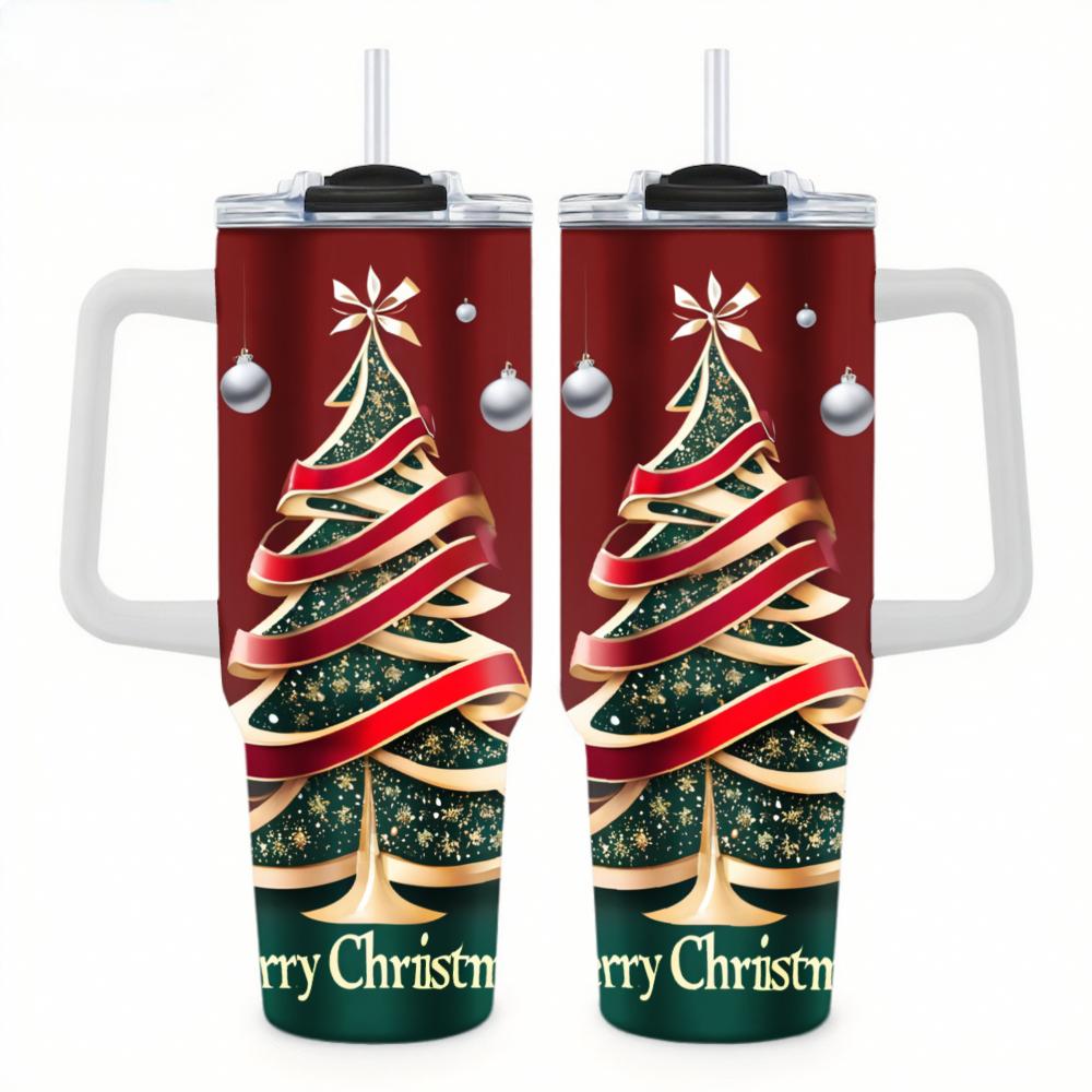 Christmas Tumbler Red Christmas Tree With Ribbon And Ornaments Temperature Control Drinkware For Festive Season 12 Hours Hot 6 Hours ColdCar cup-thermal mug-customizable patterns Camping Picnic Chair Blanket Setthermal mug Ceramic Mug Straw