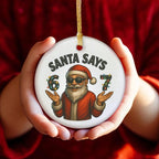 2D Flat, Funny Gen Z Teenager Santa Says 6 & 7 Number Ornament - Christmas Tree Decoration with 67 Slang, Fashion Glasses-Wearing Santa & 67 Number Plate - Gift for,, (Bohemian Style) Camping Picnic Chair and Blanket Set Ceramic Coffee Mug Lid Straw