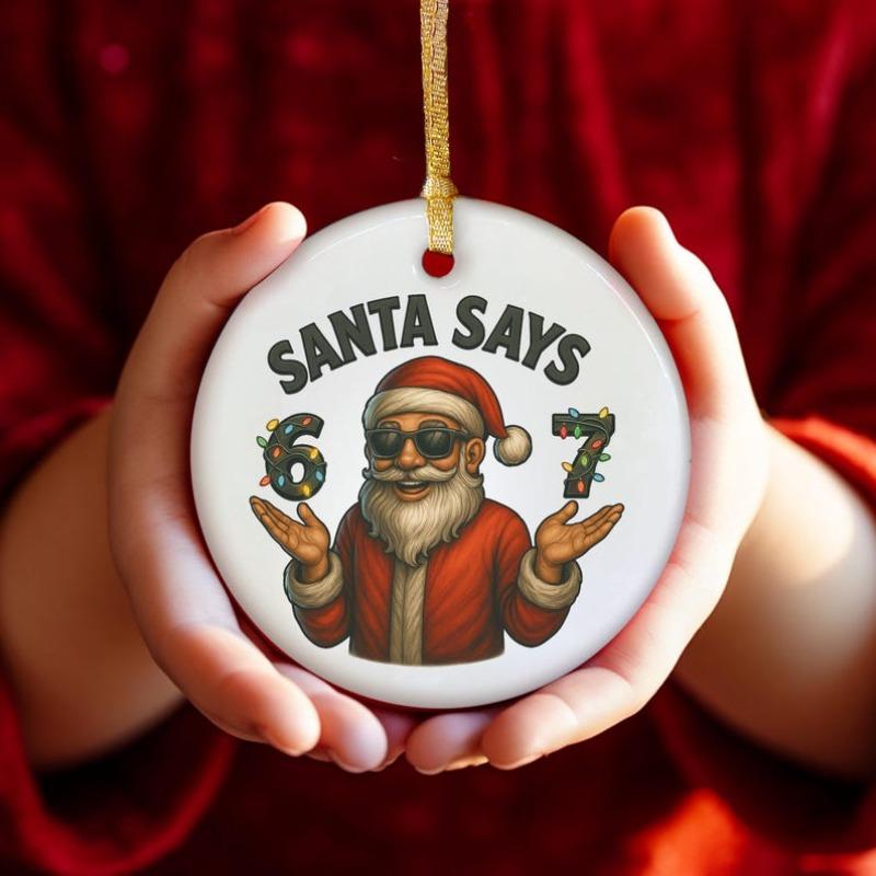 2D Flat, Funny Gen Z Teenager Santa Says 6 & 7 Number Ornament - Christmas Tree Decoration with 67 Slang, Fashion Glasses-Wearing Santa & 67 Number Plate - Gift for,, (Bohemian Style) Camping Picnic Chair and Blanket Set Ceramic Coffee Mug Lid Straw