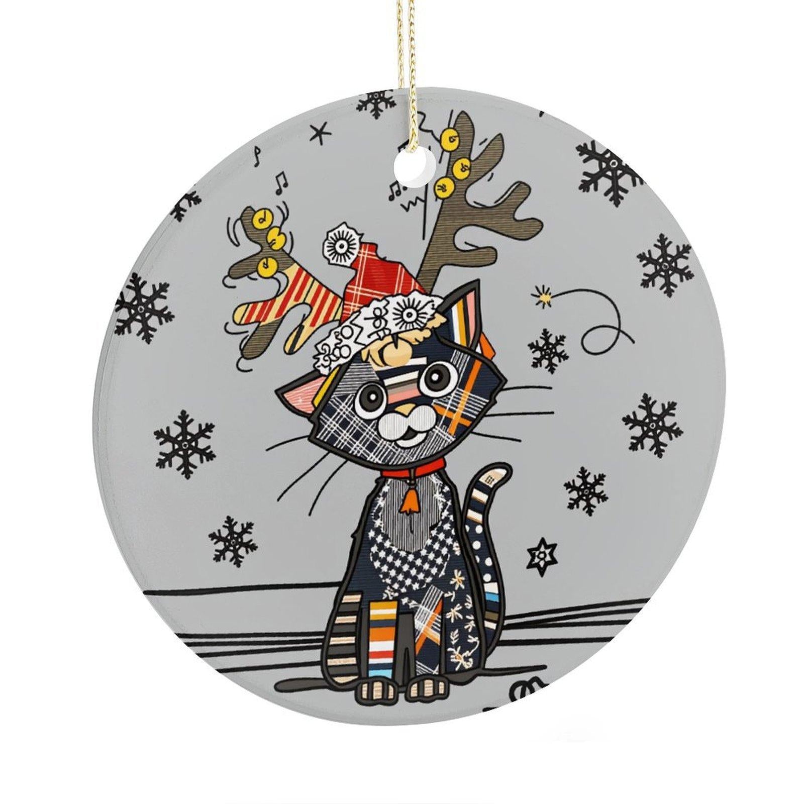 Christmas Ceramic Kitten Pendant - Reusable Holiday Decoration with Reindeer Hat Pattern | Festive Decor for Christmas s, Home, Cars & Bags | Unique Festive Theme Ceramic Ornament for Holiday Cheer Camping Picnic Chair and Blanket Set Mug Straw