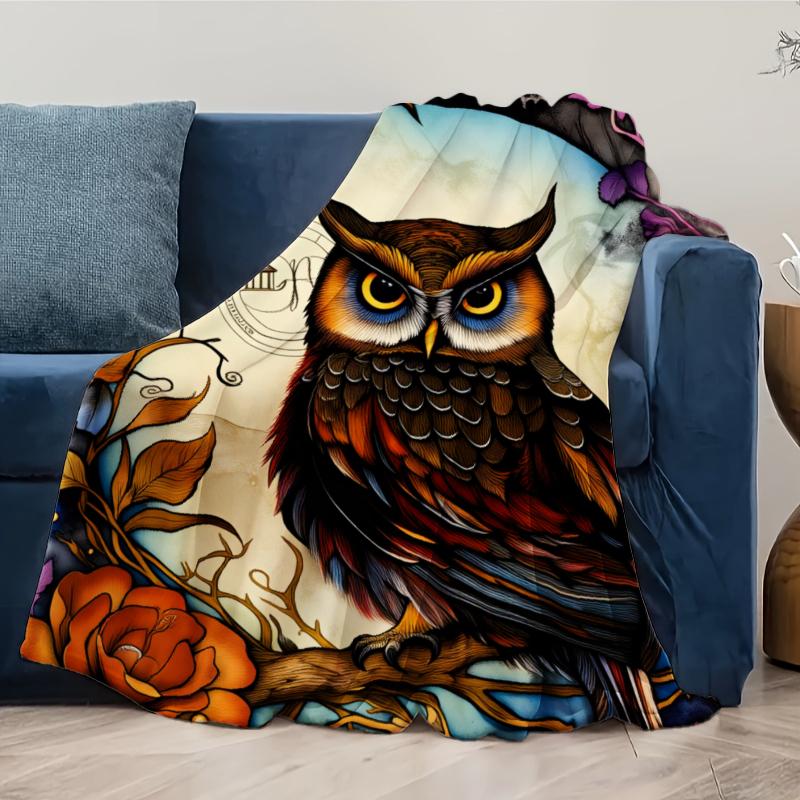 Retro Owl Blanket - Lightweight Flannel