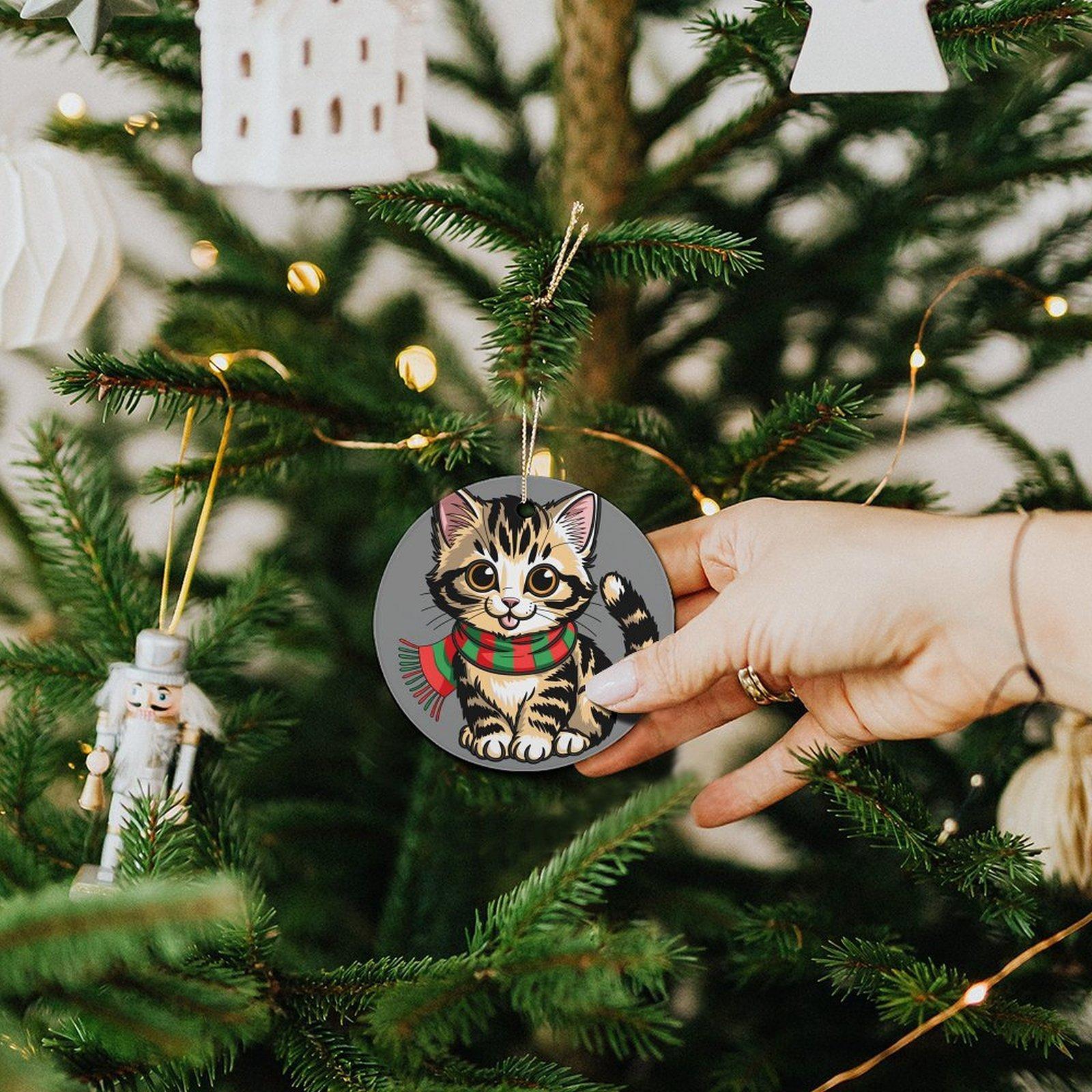 White Cat Ornament - Festive Ceramic