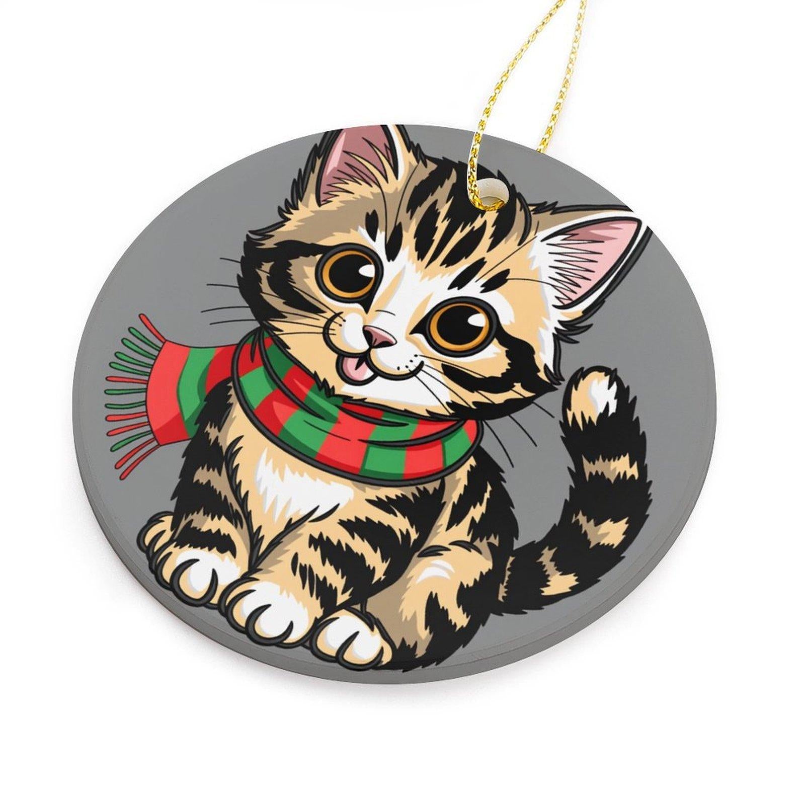 White Cat Ornament - Festive Ceramic