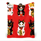Lucky Cat Blanket - Soft Red Flannel