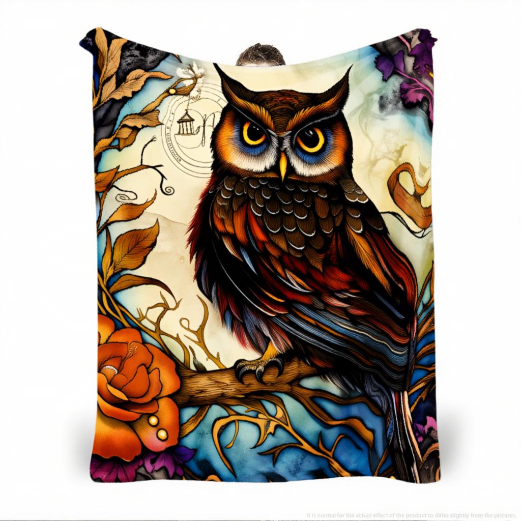 Retro Owl Thin Blanket Lightweight Flannel Throw For Sofa Bed Travel Camping Livingroom Office Couch Chair And Bed Digital Printing Fleece Blanket With Soft And Warm Flannel Fabric Picnic Set Ceramic Christmas Coffee Mug Lid Tree Straw