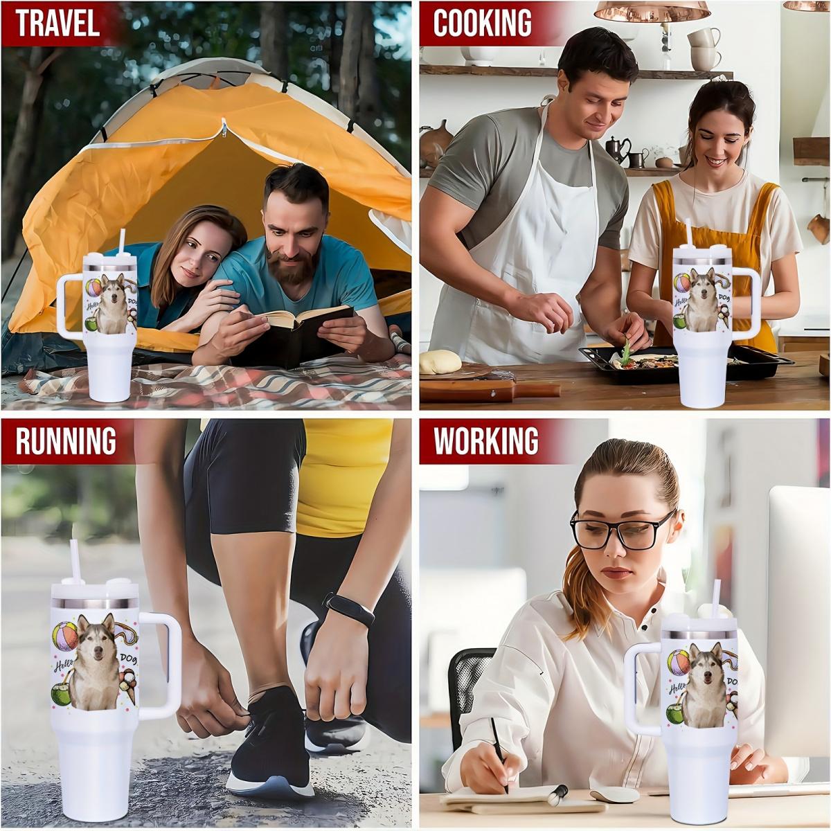 Personalized Pet Custom 40oz Handle Car Cup Insulated Stainless Steel Leakproof Travel Mug Reusable Coffee Cup for Outdoor Camping Driving Birthday Gift Portable